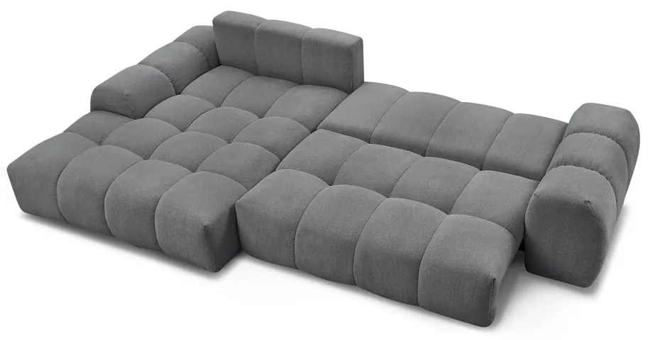 Sötétszürke zsenília kinyitható-tárolóhelyes sarokkanapé (bal oldali-heverő résszel) Everest – Bobochic Paris