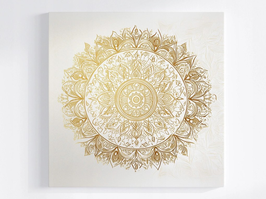 Vászonkép Canvas Mandala Fehér Arany Harmónia Wellbeing Zen 80x80