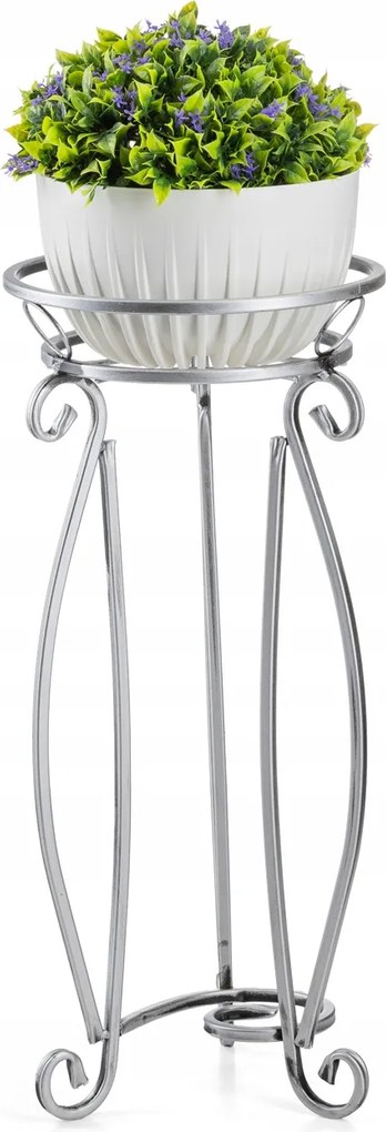 Stabil fém virágágyás ezüst patinás 62 cm Klasszikus virágtartó állvány