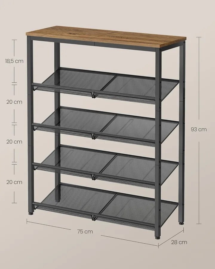 VASAGLE 5 szintes cipőtartó állvány 30×75×93 cm