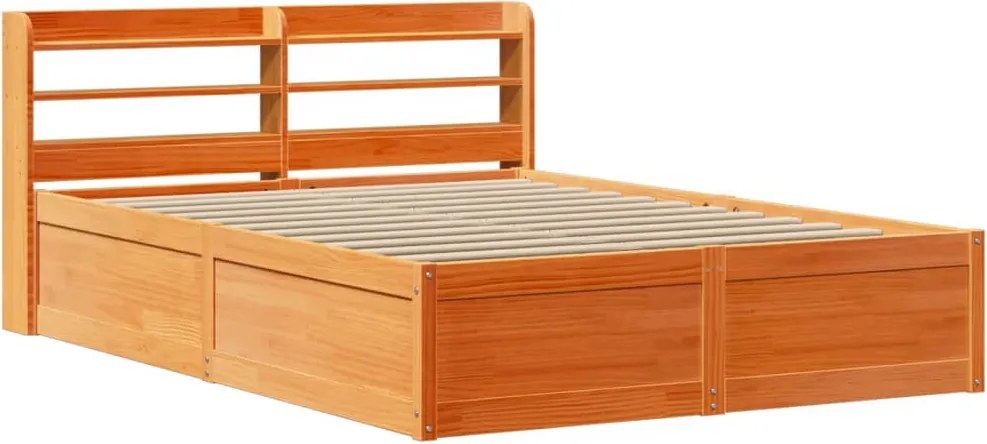 vidaXL viaszbarna tömör fenyőfa ágykeret fejtámlával 150x200 cm