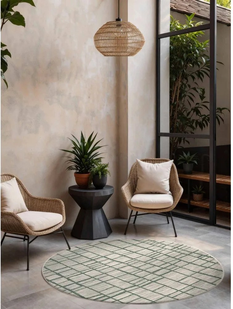 Zöld-krémszínű kerek kültéri-beltéri szőnyeg ø 200 cm Haringey Crouch – Ted Baker