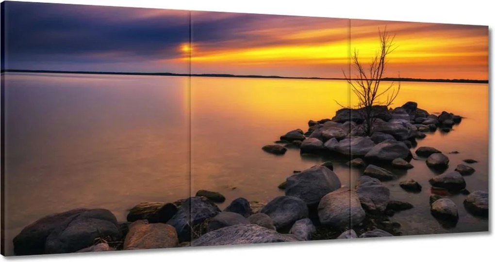 Vászonkép 180x90 Sziklák Tenger Naplemente