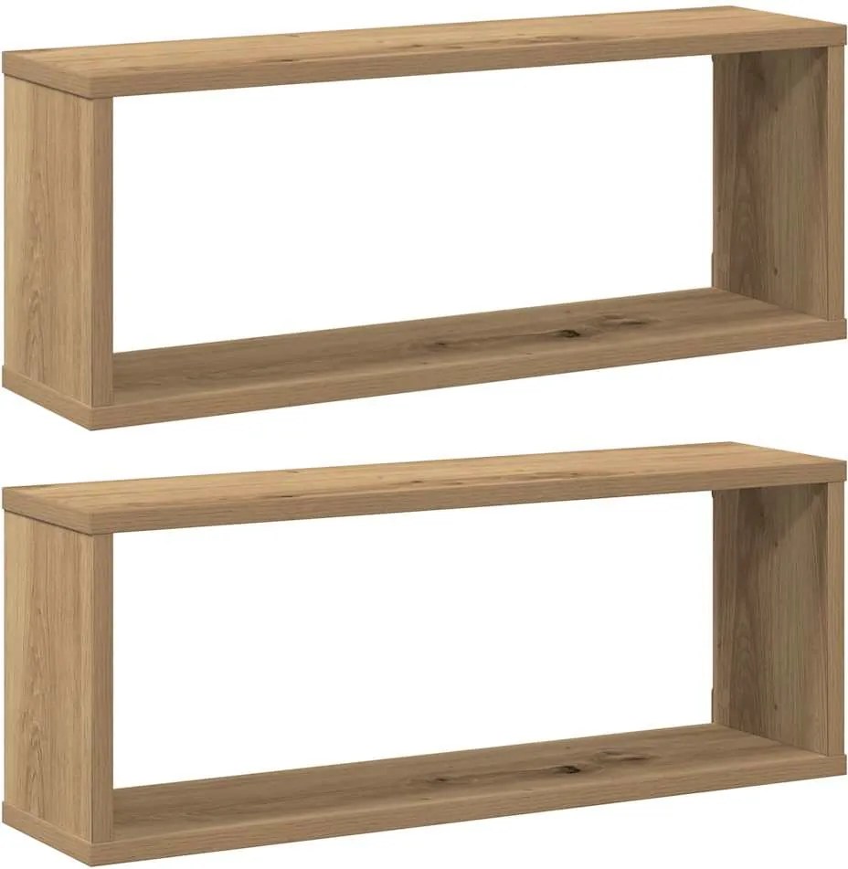 vidaXL 2 db kézműves tölgyszínű szerelt fa fali kockapolc 60x15x23 cm