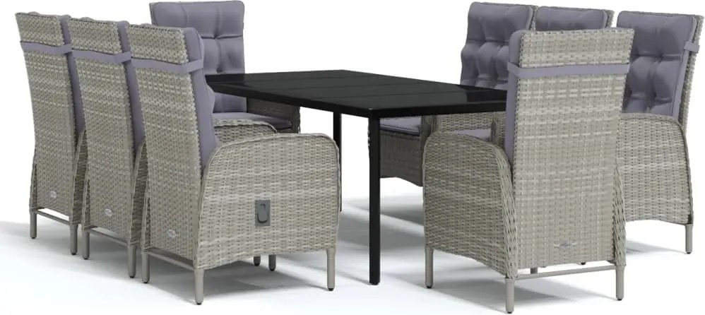vidaXL 9 részes szürke-fekete kerti étkezőgarnitúra párnákkal