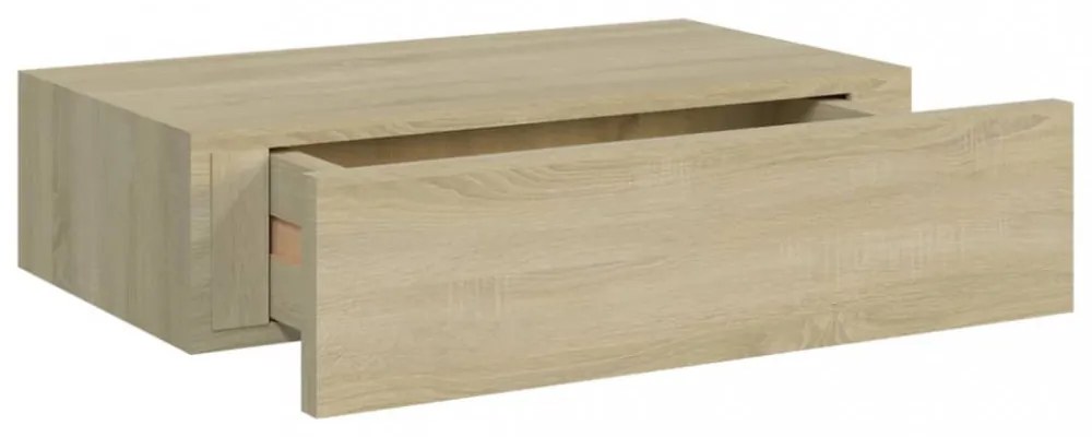 2 db tölgyszínű MDF falra szerelhető fiókos polc 40x23,5x10 cm