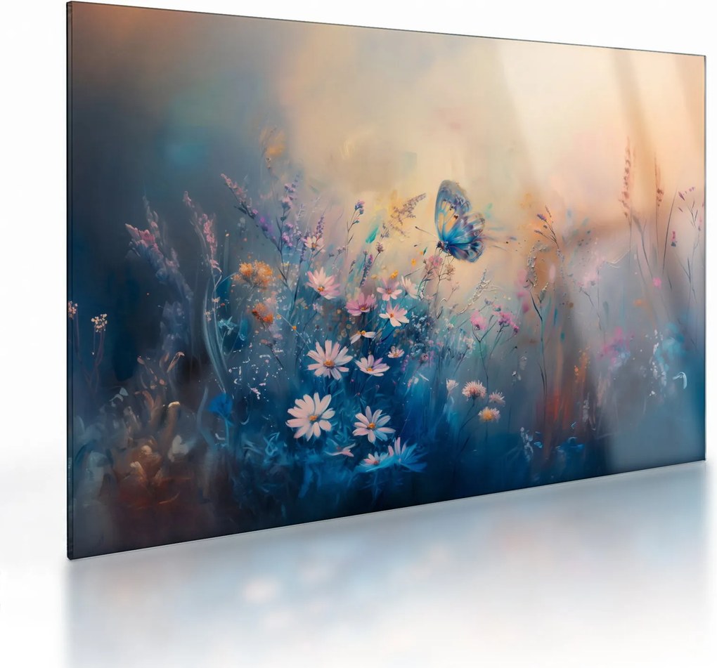 Üveg kép - Rét pillangóval (70x50 cm)