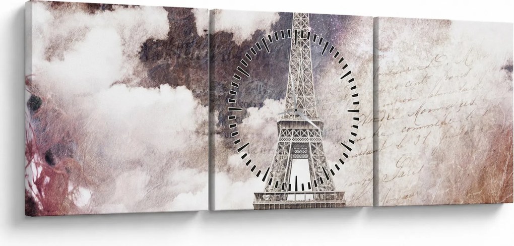 Kép - Eiffel-torony, Párizs, Franciaország (órával) (90x30 cm)