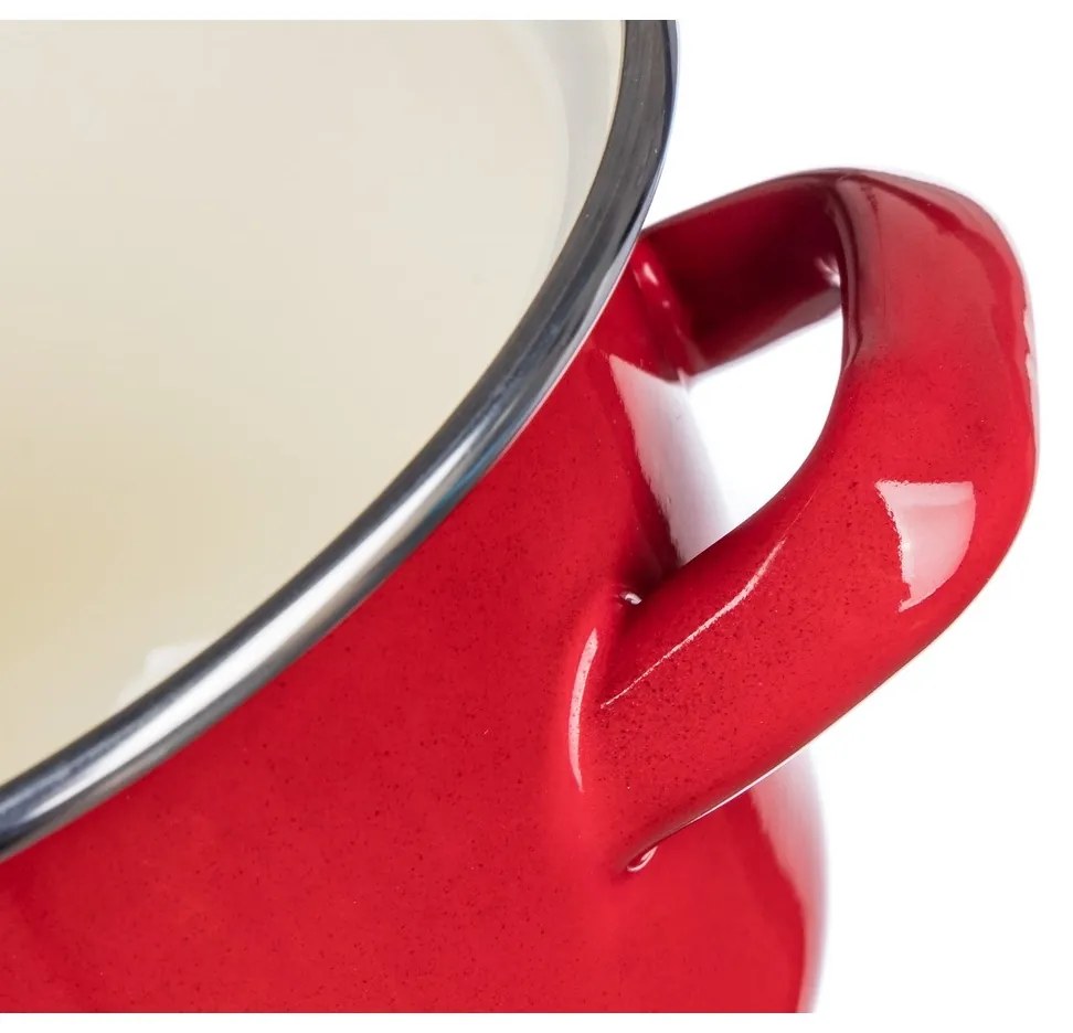 Banquet Milton zománcozott edény fedővel piros, 12 cm, 0,78 l, 12 cm