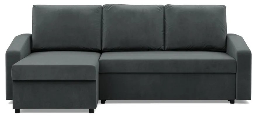 Zeus sarokkanapé, 2 ágyneműtartóval, döntött kartámasz, bársony, univerzális oldal, hab töltet, szürke