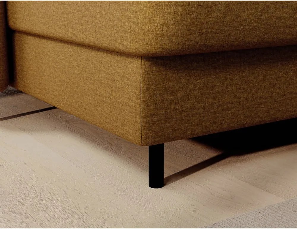 Sárga bársony kinyitható-tárolóhelyes sarokkanapé (jobb oldali-U alakú) Berrto – ELTAP