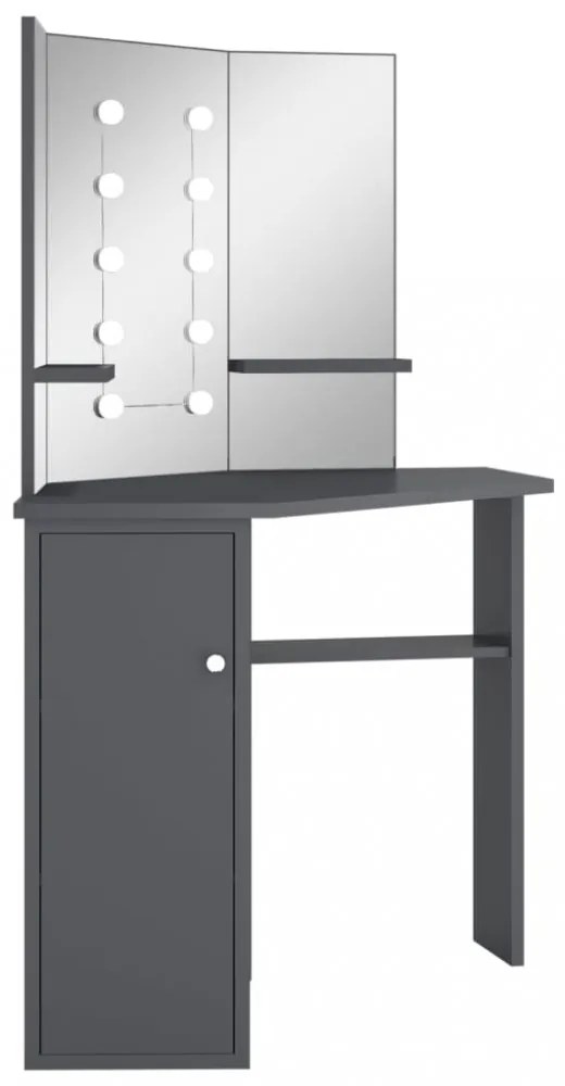 szürke sarok fésülködőasztal LED világítással 111x54x141,5 cm