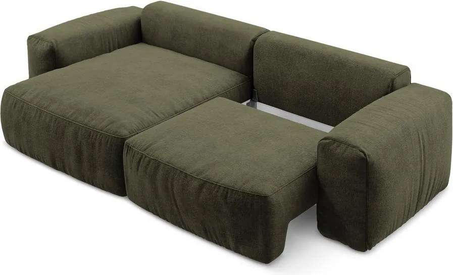 Zöld zsenília kinyitható sarokkanapé (bal oldali-heverő résszel) Kuki – Makamii