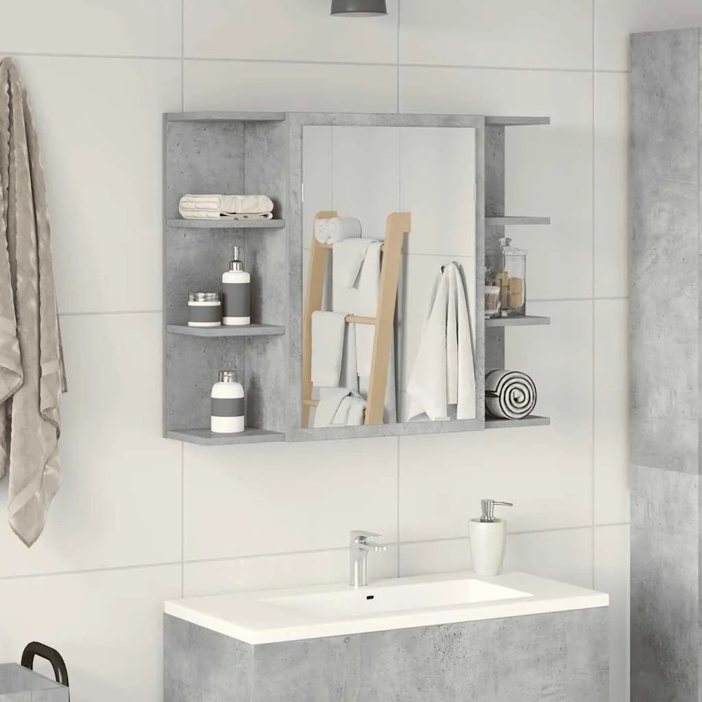 betonszürke forgácslap fürdőszobai tükör 80 x 20,5 x 64 cm