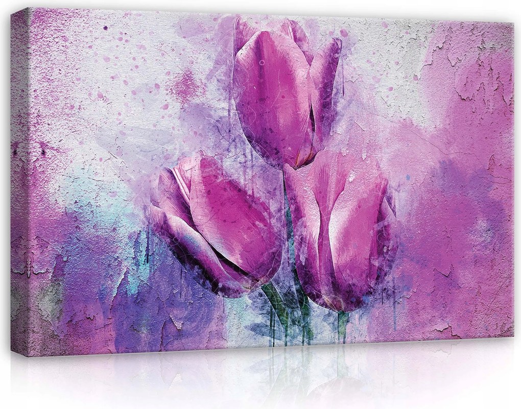 Vászonkép 60x40 Akvarell textúra tulipán virágok tavasz finomság absztrakt