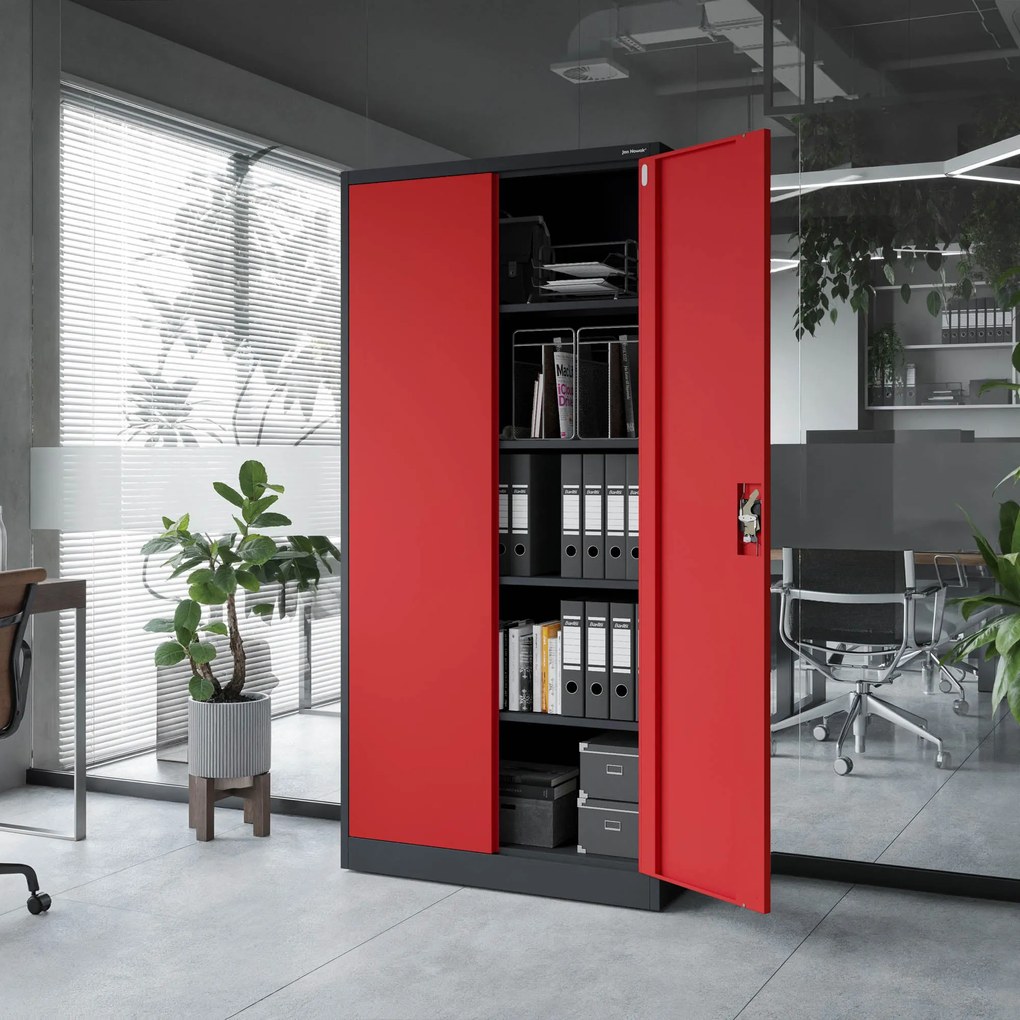 Fém iratszekrény JAN, 900 x 1850 x 400 mm, antracit-piros