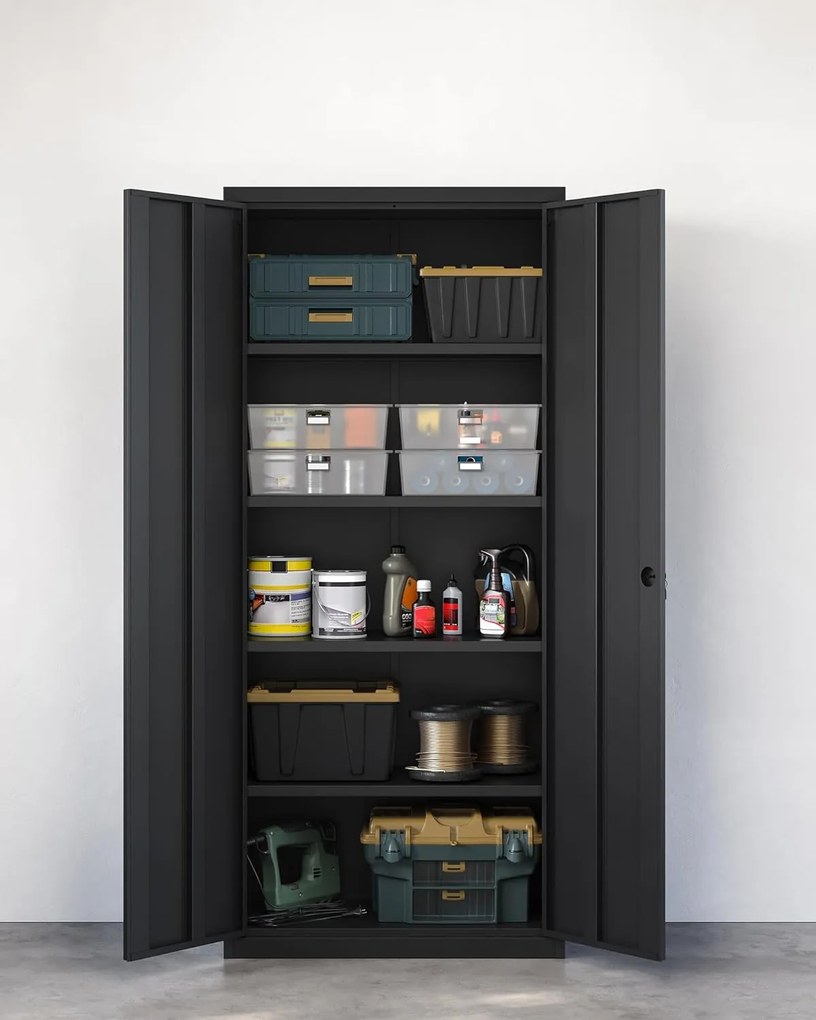 Iratszekrény, többcélú szerszámos szekrény, acél tároló szekrény, fekete