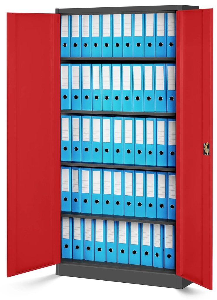 4x készlet fém iratszekrény JAN H, 900 x 1950 x 400 mm, antracit-piros