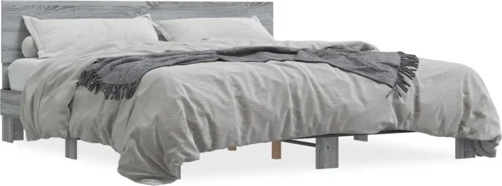 vidaXL szürke sonoma szerelt fa és fém ágykeret 200 x 200 cm