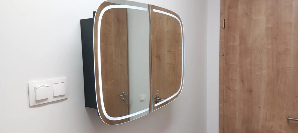 Tükörszekrény világítással, Fali szekrény, AC csatlakozóval és 2 USB porttal, fekete Outlet