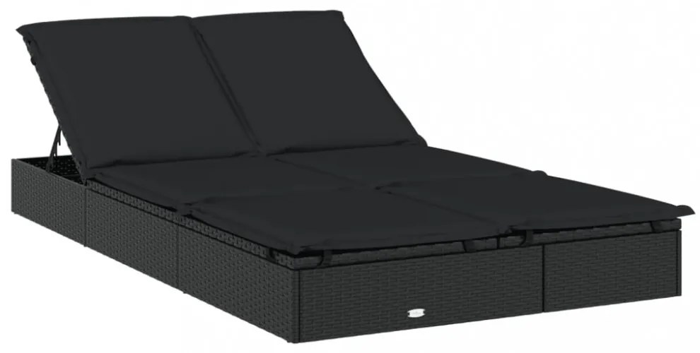 2 személyes fekete polyrattan napágy kerek tetővel 213x118x97cm