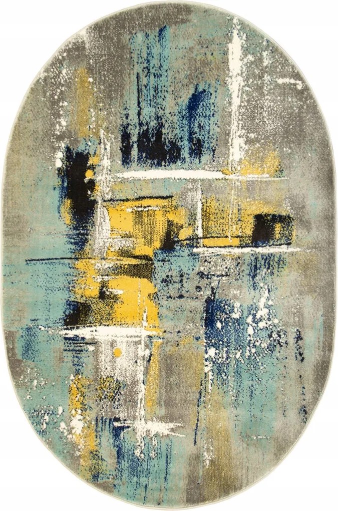 Ovális Csíkos Hálószobaszőnyeg Vonalas Szürke Türkiz Victoria 140x190 cm