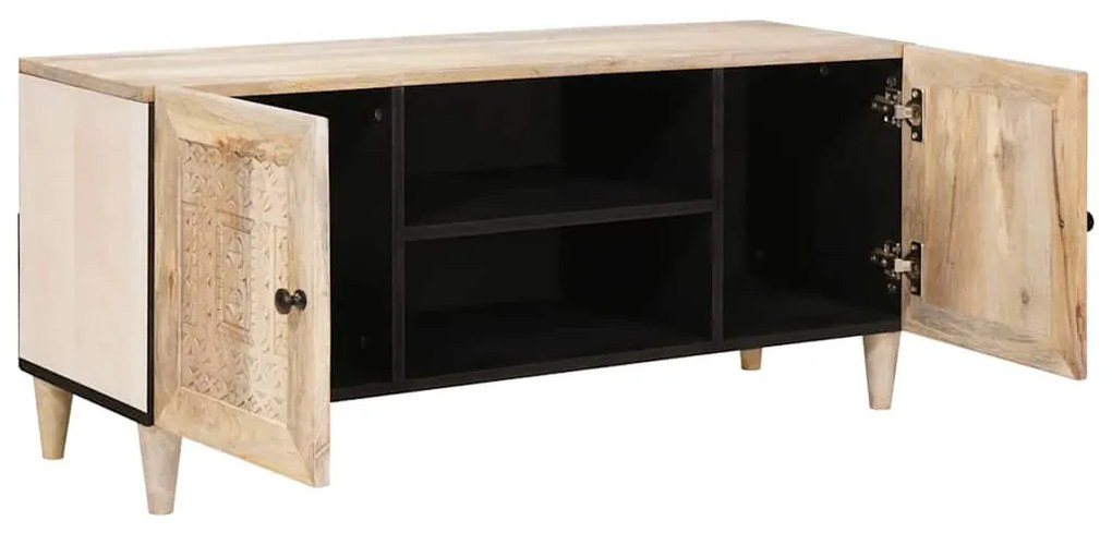 TV szekrény polcokkal Fehér 105 x 33 x 46 cm tömör mangófa