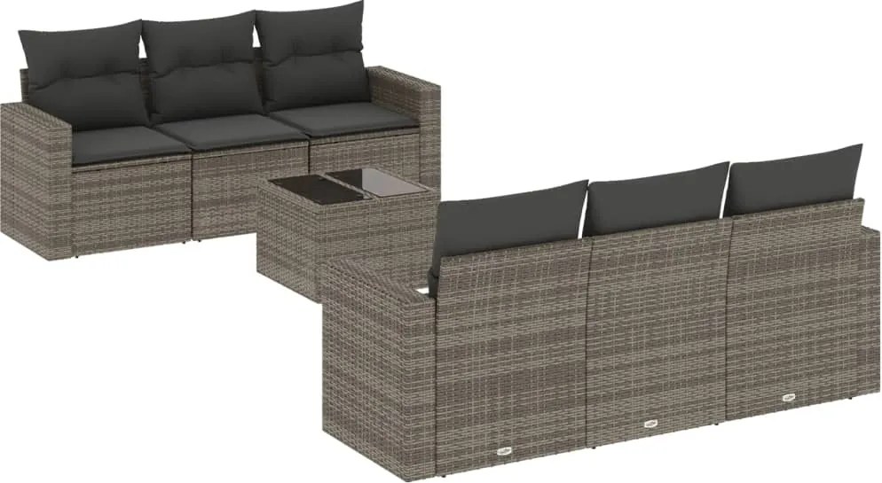 vidaXL 7 részes szürke polyrattan kerti ülőgarnitúra párnákkal