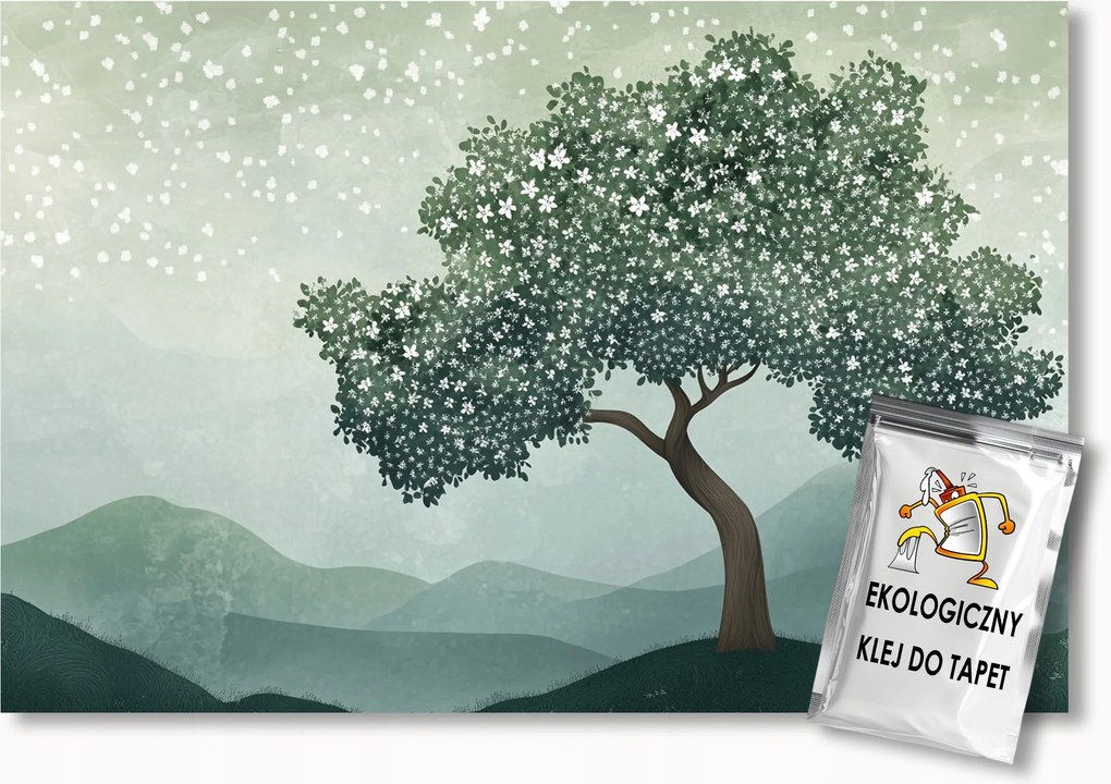 Fotótapéta Flizelina Grafika Rajz Fa Fehér Virágok 150x105 ragasztó