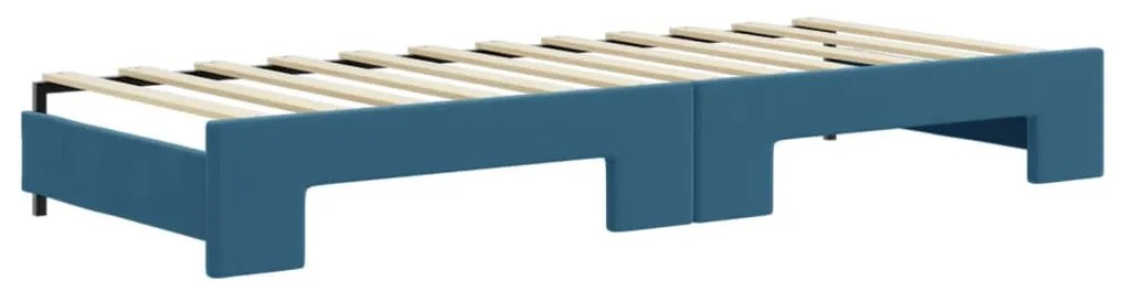 kék kihúzható bársony heverő fiókokkal 80 x 200 cm