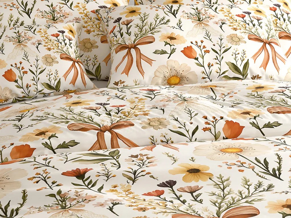 Polipamut ágynemű FLORAL RIBBON POLY krém színű Ágyneműhuzat mérete: 2 db 70 x 90 cm | 200 x 220 cm