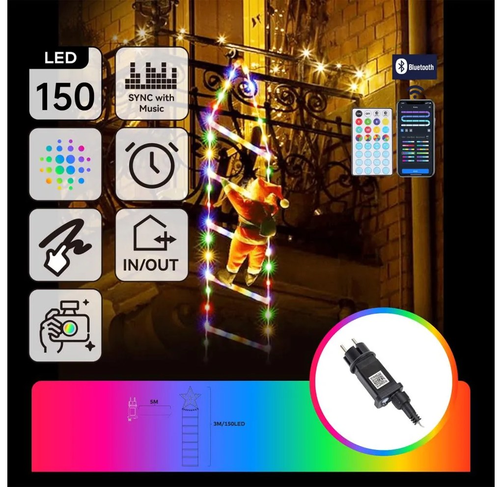 Aigostar - LED RGBICW kültéri karácsonyi dekoráció 150xLED/230V 3m IP44 + távirányító