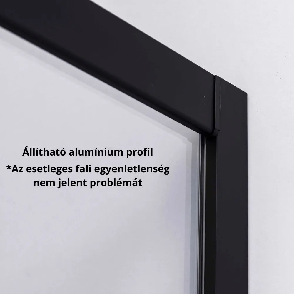 Stuxi Torino Black 90x90 falsíkra szerelhető 3 oldalú nyílóajtós zuhanykabin 6 mm vízlepergető biztonsági üveggel, fekete elemekkel, 200 cm magas