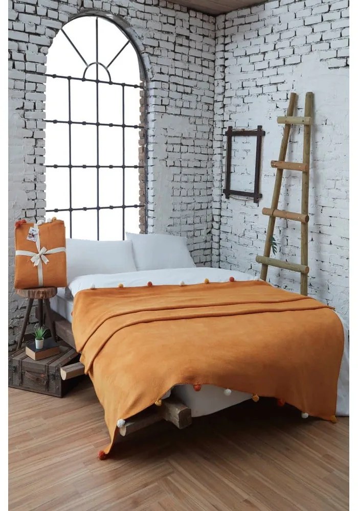 Mustársárga fleece ágytakaró 200x220 cm Pom Pom – Mijolnir