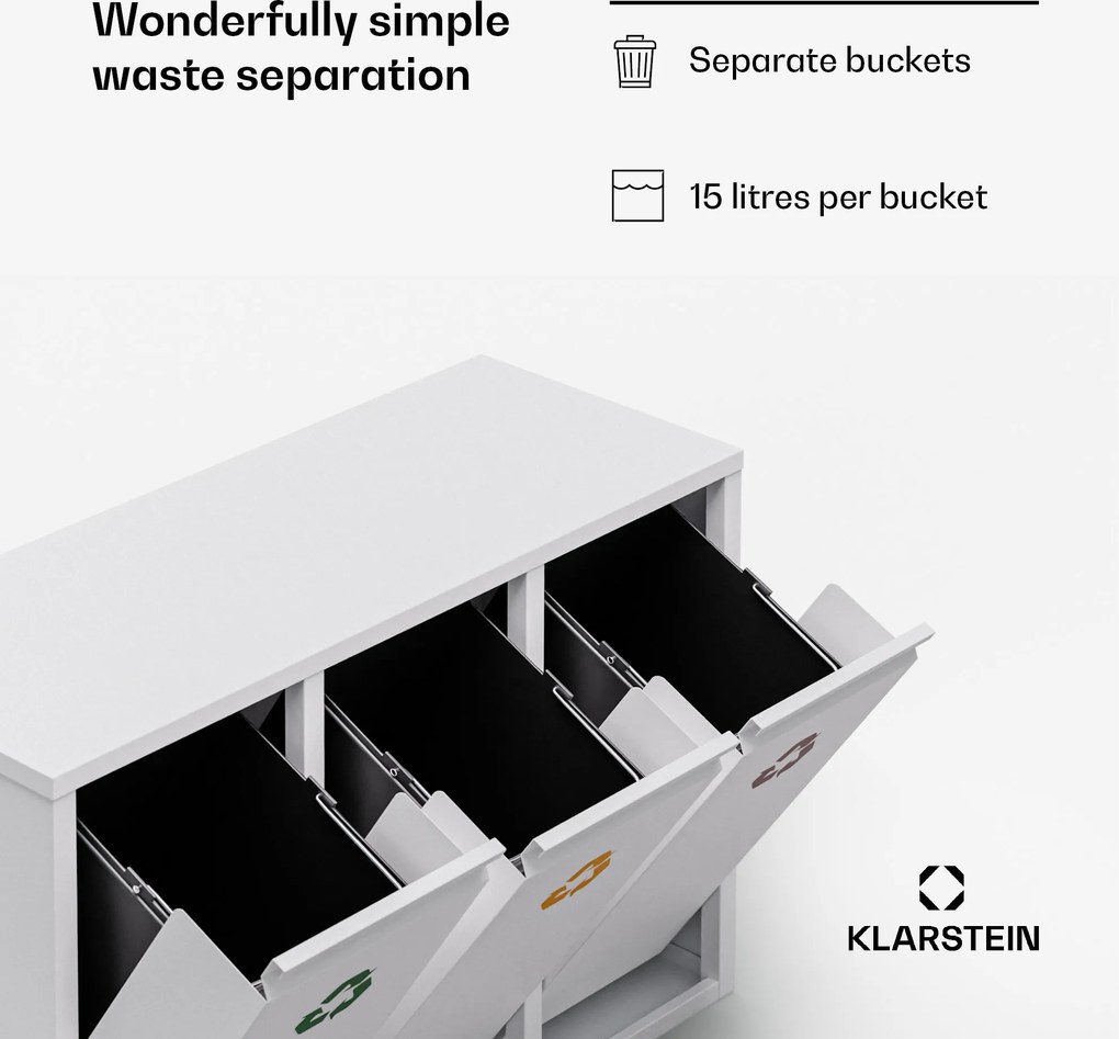 Klarstein Ordnungshüter 3, szemetes, 45 literes, 3 szelektív hulladékgyűjtő kosár, falra szerelhető