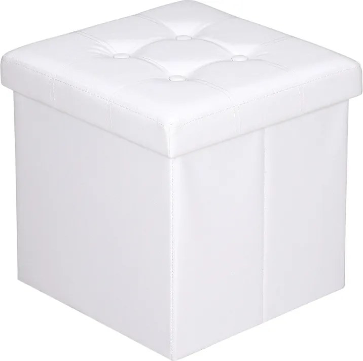 Fehér Összecsukható Puff Láda Ülőke Tároló Pad