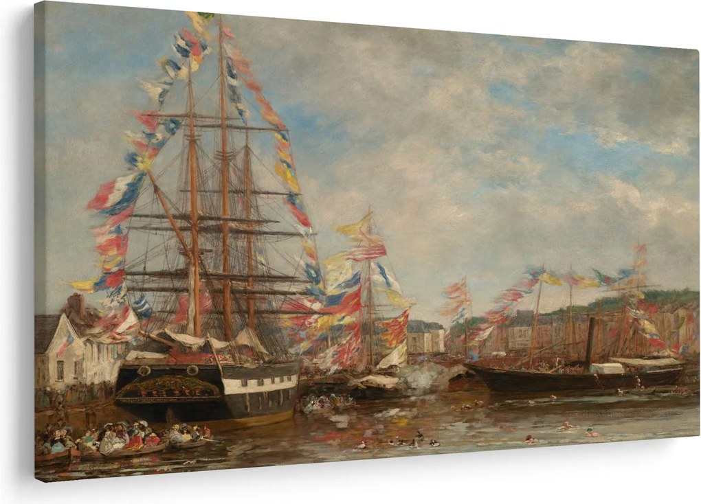 Kép - Eugène Boudin, Festival in the Harbor of Honfleur, reprodukciók (90x60 cm)