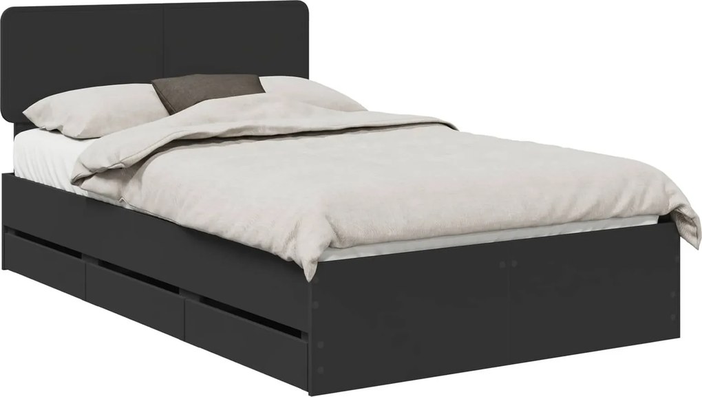 vidaXL Ágykeret fejtámlával fiókkal Fekete 135 x 190 cm Mérnöki fa