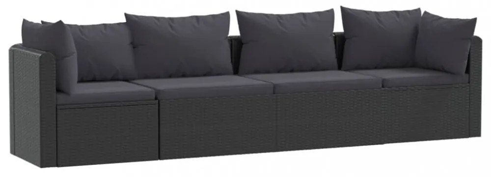 4-részes fekete polyrattan kerti ülőgarnitúra párnákkal