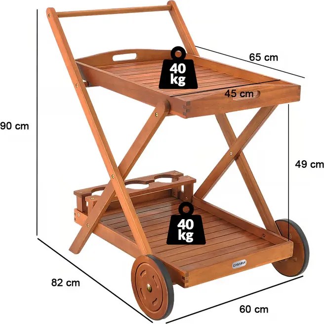 Casaria® Felszolgáló kocsi - akác