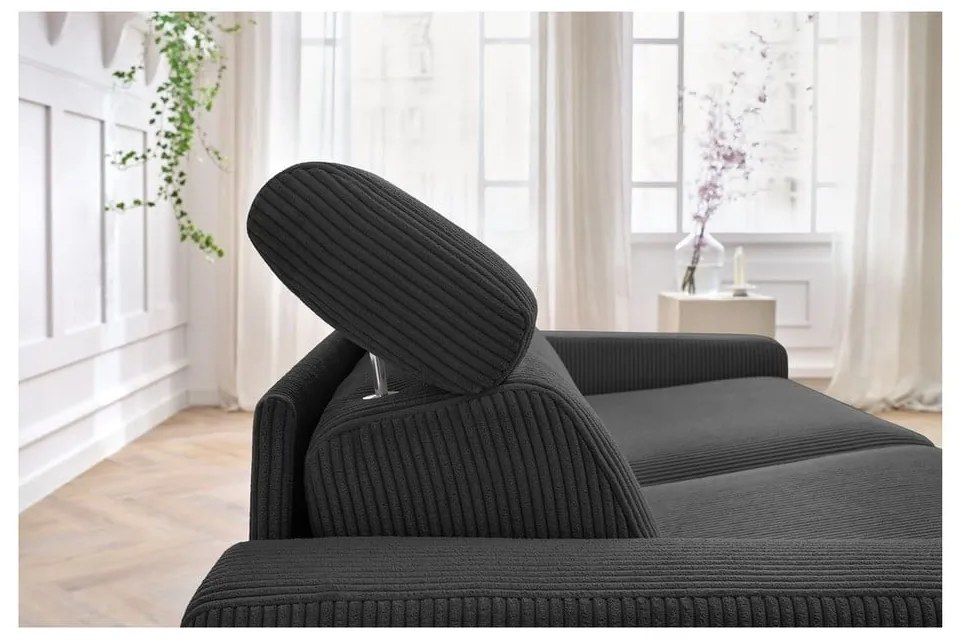 Sötétszürke kordbársony kinyitható kanapé 215 cm Monaco – Bobochic Paris