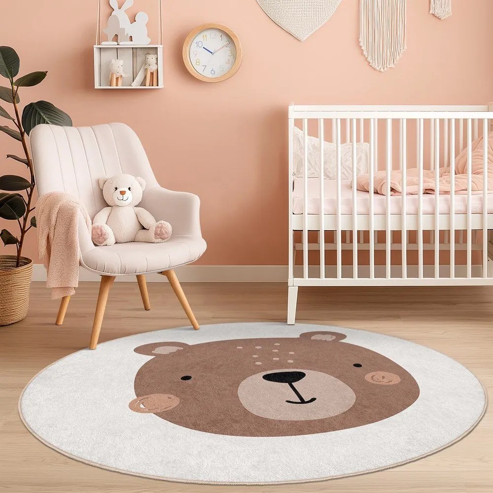 Barna-krémszínű mosható gyerek szőnyeg ø120 cm Teddy Bear – Mila Home