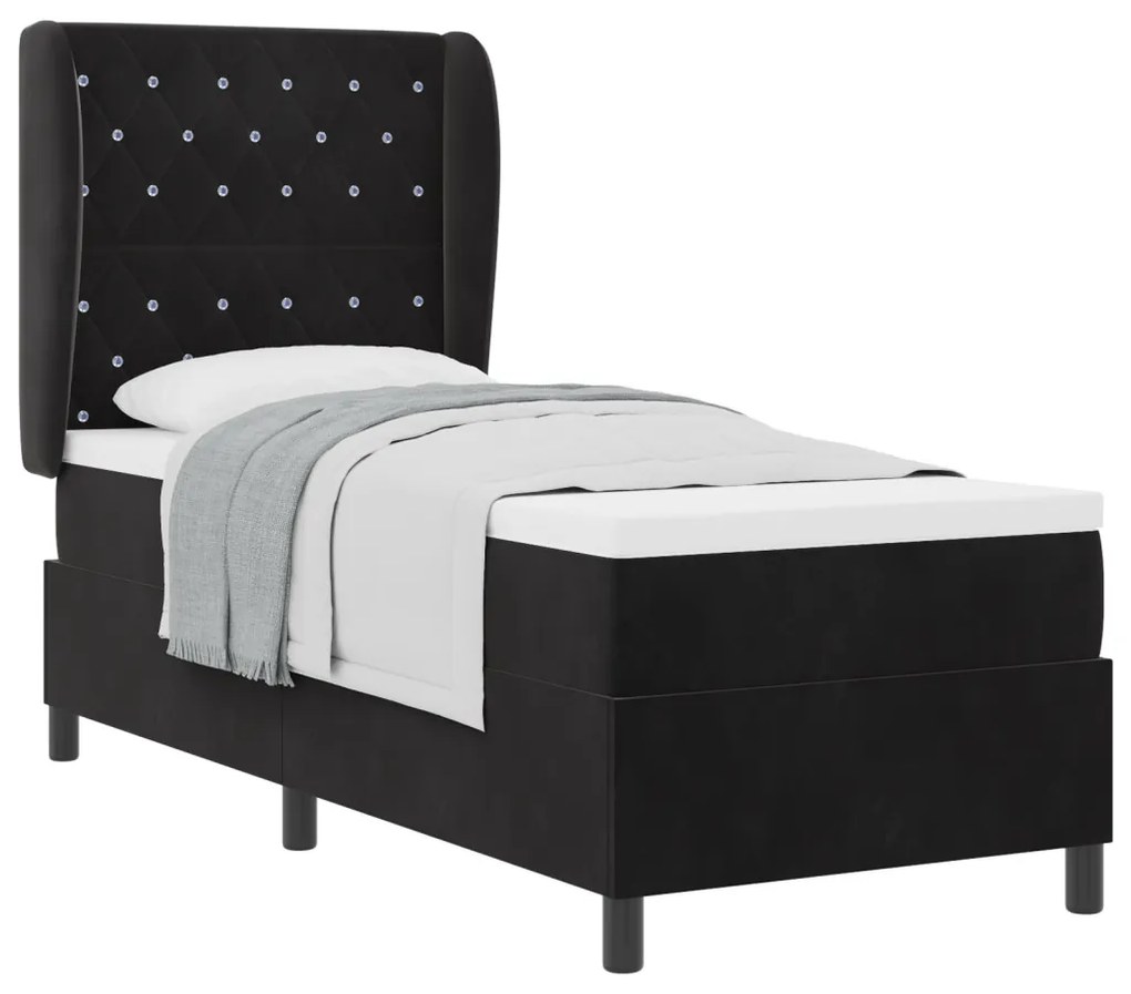 Boxspring Ágy Mattal Fekete Színben, 80x200 cm Bársony