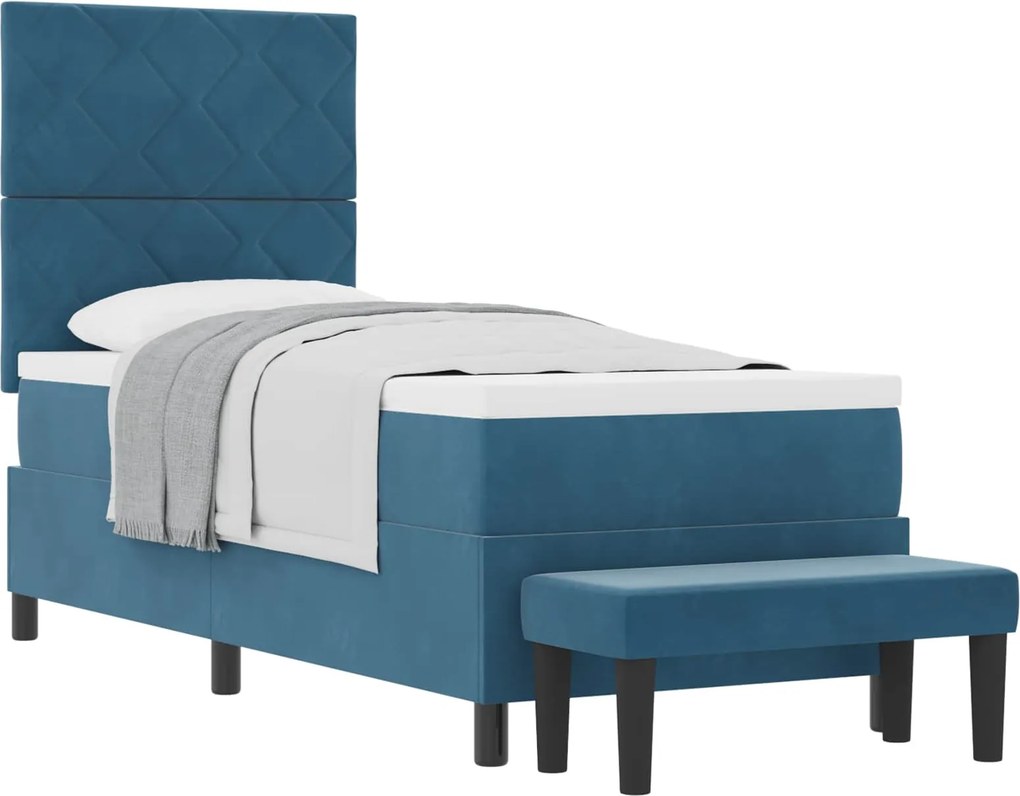 vidaXL Boxrugós ágy matracmal fejtámlával Sötétkék 80 x 200 cm Bársony