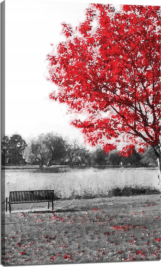 Vászonkép Szürke Piros levelek Kontraszt 60x100 cm