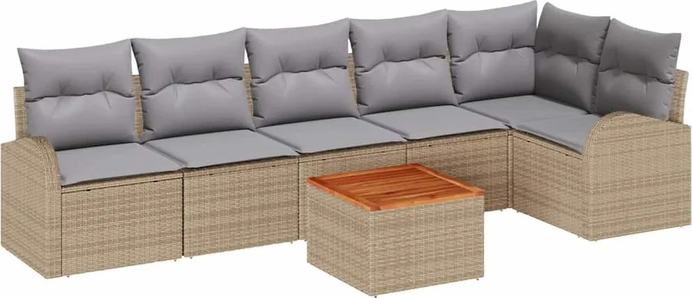 vidaXL Kerti Kanapé Szett 7 pcs Beige és Világosszürke polirattan