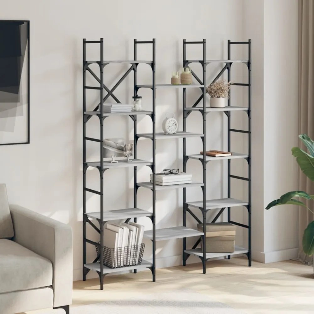 szürke sonoma színű szerelt fa könyvespolc 127,5x28,5x172,5 cm