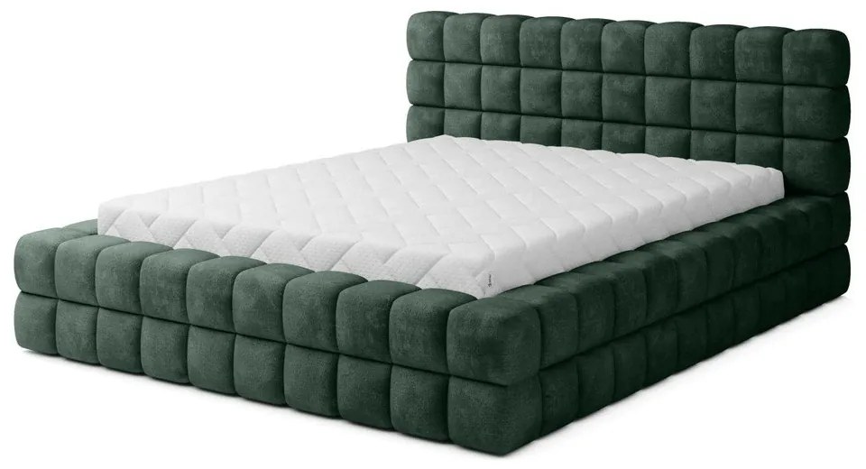 Sötétzöld kárpitozott ágyneműtartós franciaágy ágyráccsal 180x200 cm Dizzle – ELTAP