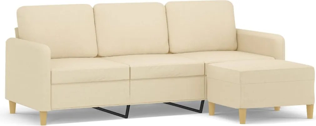 vidaXL 3 személyes krémszínű szövet kanapé lábtartóval 180 cm