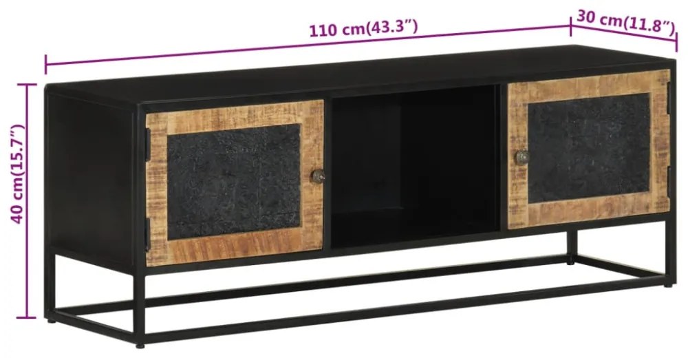 tömör mangófa és vas TV-szekrény 110 x 30 x 40 cm